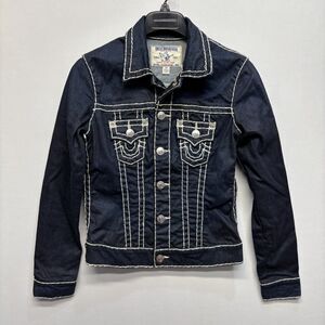 True Religion Women Jean Denim Trucker Jacket Size Small Blue D080 -28